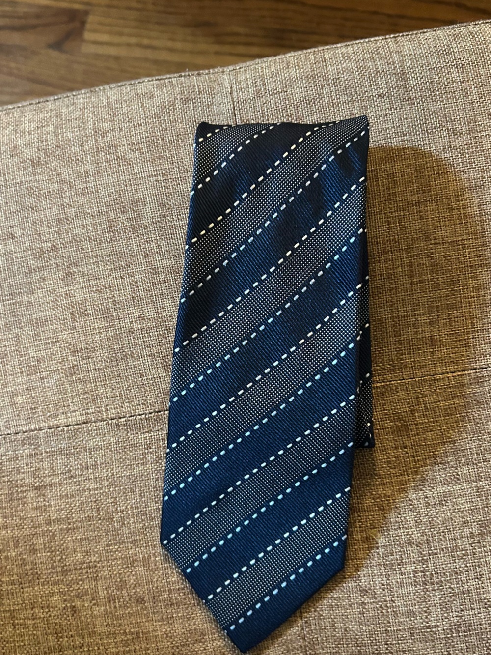 Prochownick  Navy Tie with Light Blue and White Stitching